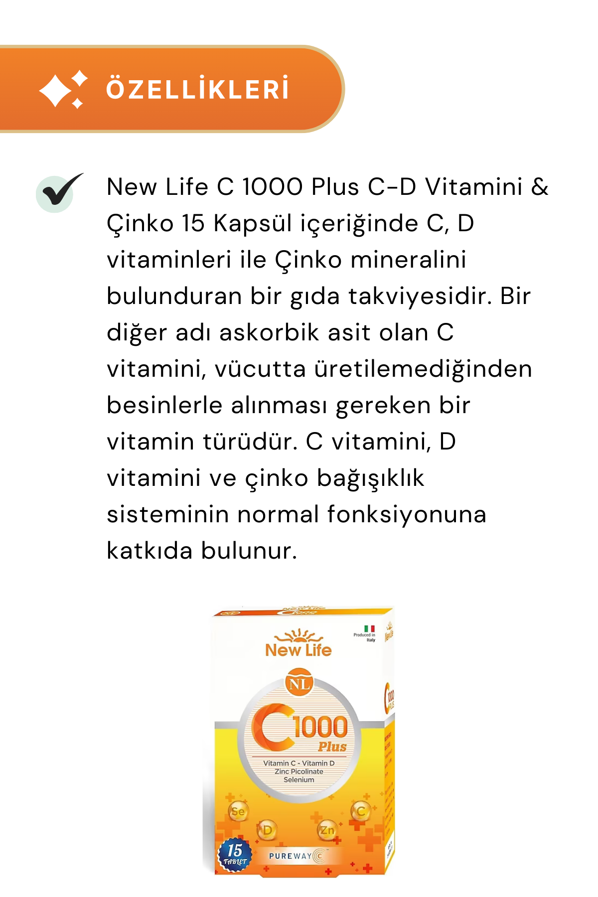 New Life C-1000 Plus C-D Vitamini & Çinko 15 Kapsül 2'li Paket