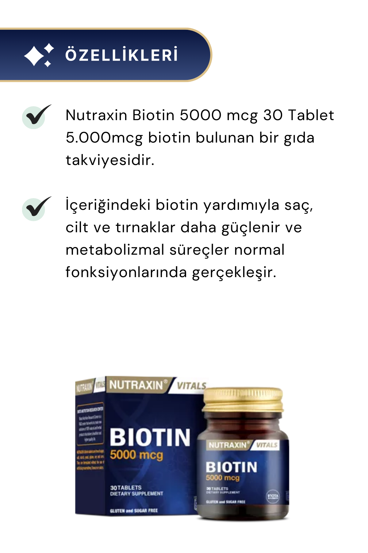 Nutraxin Biotin 5000 Mcg 30 Tablet 2'li Paket