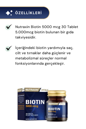 Nutraxin Biotin 5000 Mcg 30 Tablet 2'li Paket