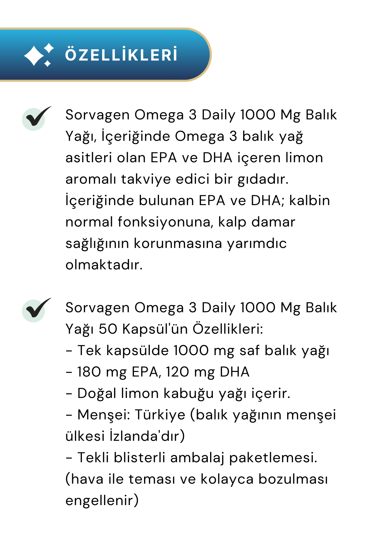 Sorvagen Omega 3 Daily 1000 Mg Balık Yağı 50 Kapsül 2'li Paket