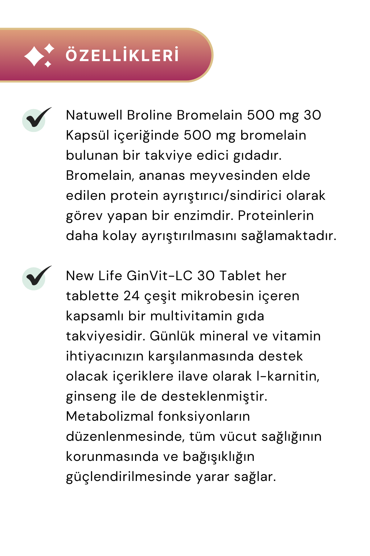 New Life GinVit-LC 30 Tablet - Natuwell Broline Bromelain 500 mg 30 Kapsül