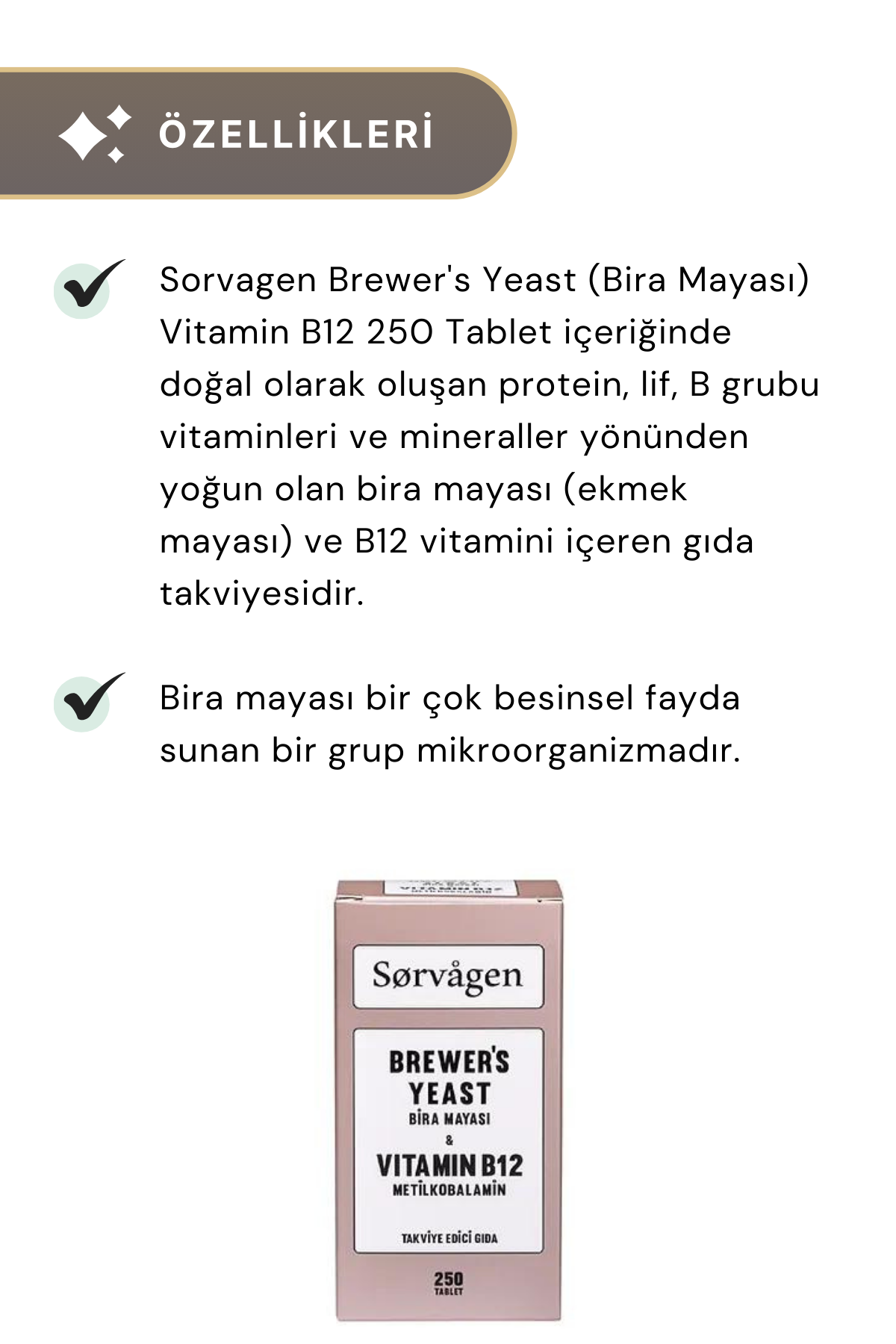 Sorvagen Brewer's Yeast (Bira Mayası) Vitamin B12 250 Tablet 2'li Paket