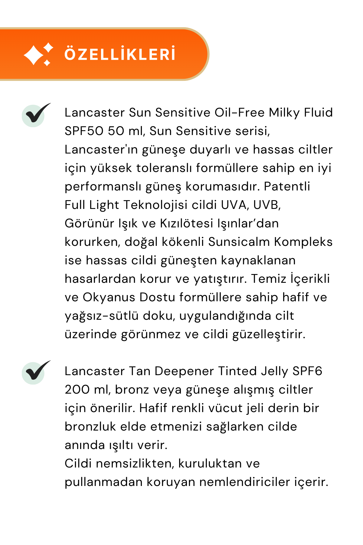 Lancaster Sun Sensitive Oil-Free Milky Fluid SPF50 50 ml & Tan Deepener Tinted Jelly SPF6 200 ml