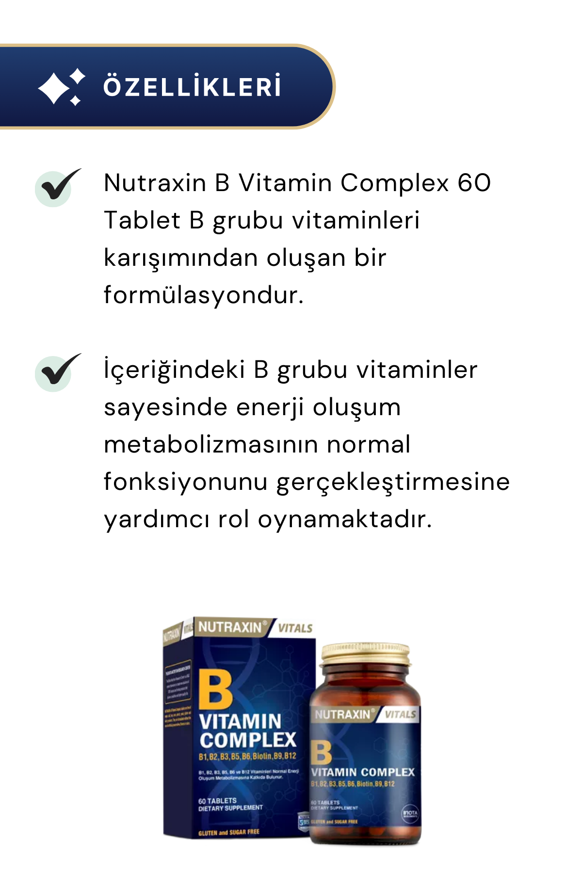 Nutraxin B Vitamin Complex 60 Tablet 2'li Paket