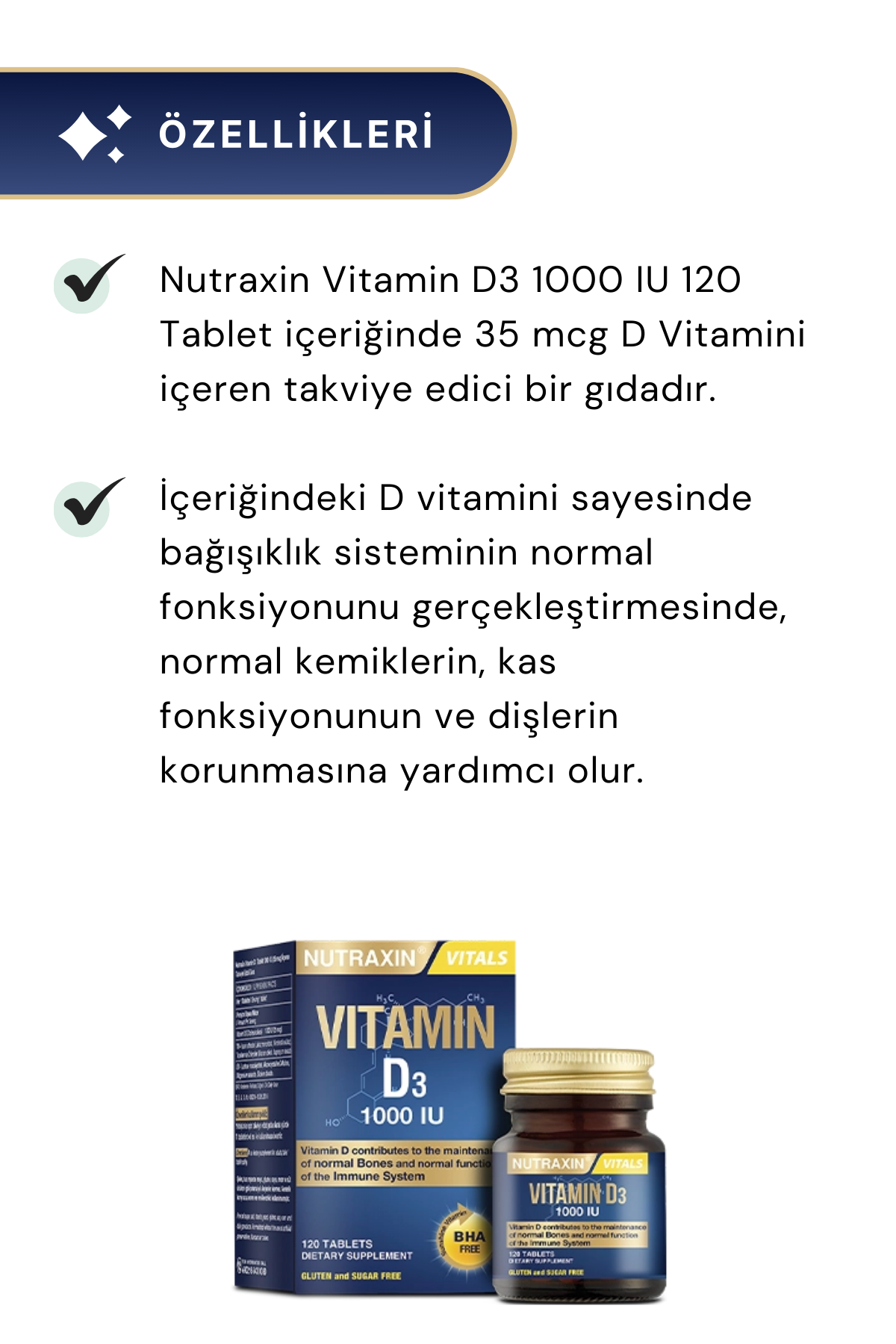 Nutraxin Vitamin D3 1000 IU 120 Tablet 3'lü Paket