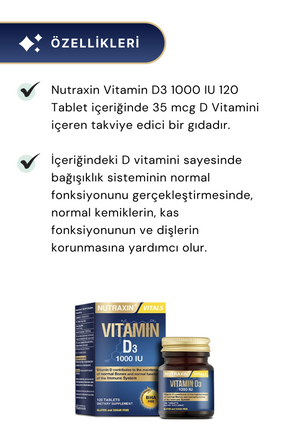Nutraxin Vitamin D3 1000 IU 120 Tablet 3'lü Paket