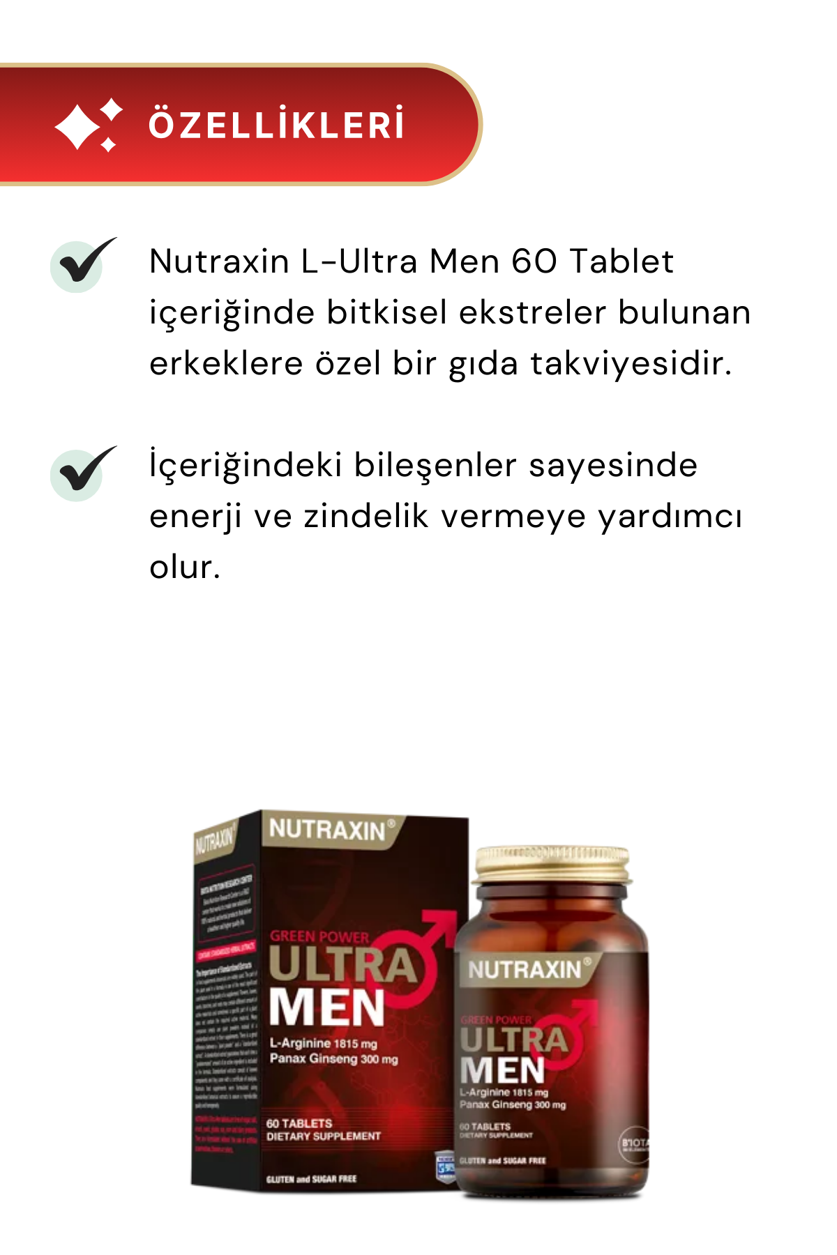 Nutraxin Ultra Men 60 Tablet 2'li Paket