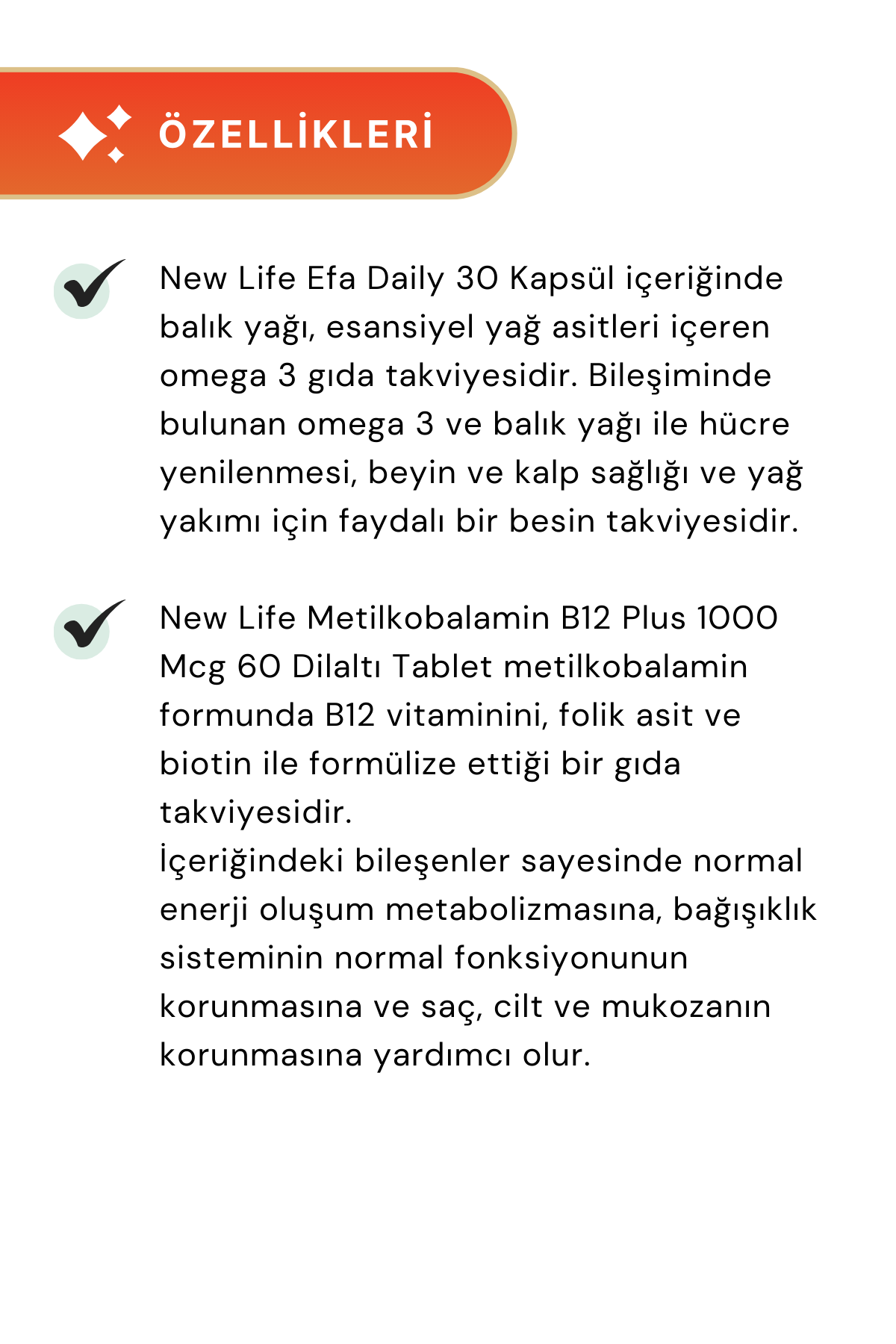 New Life B12 Plus 60 Tablet & Efa Daily 30 Kapsül