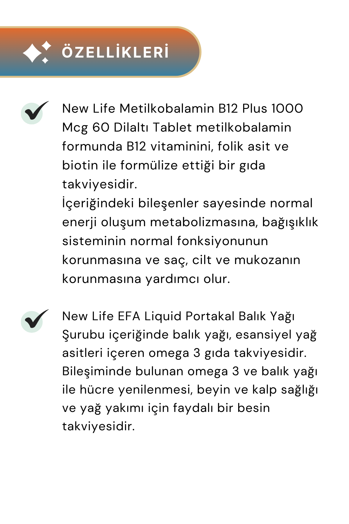 New Life B12 Plus 60 Tablet & EFA Liquid Portakal