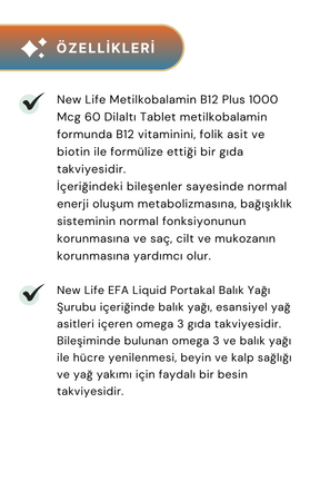 New Life B12 Plus 60 Tablet & EFA Liquid Portakal