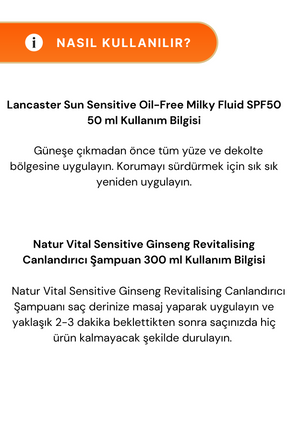 Lancaster Sun Sensitive Oil-Free Milky Fluid SPF50 50 ml + Natur Vital Revitalising Ginseng Canlandırıcı Şampuan 300 ml Avantajlı Paket