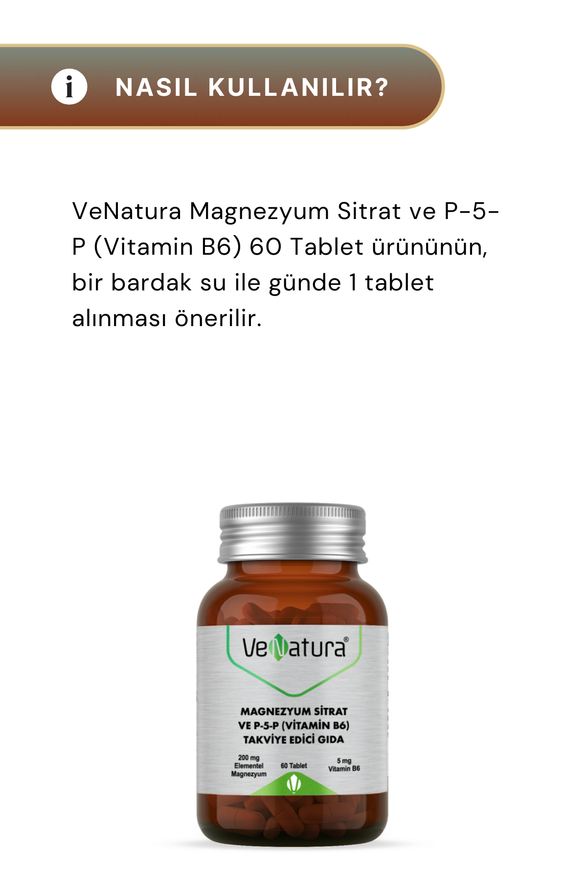 VeNatura Magnezyum Sitrat ve P-5-P (Vitamin B6) 60 Tablet 2'li Paket