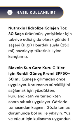 Bioxcin Sun Care Kuru Ciltler için Renkli Güneş Kremi SPF50+ 50 ml  + Nutraxin Beauty Collagen 10000 mg 30 Saşe Avantajlı Paket