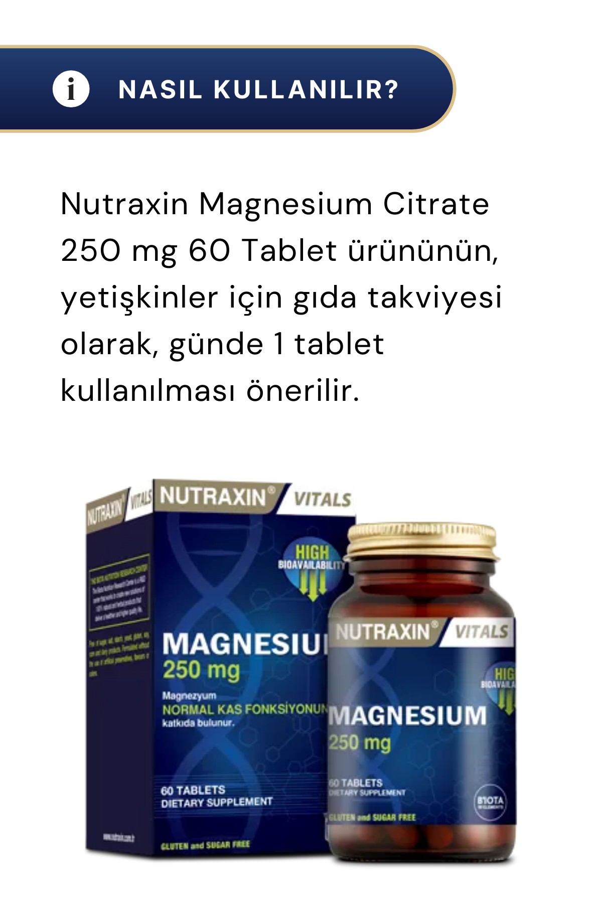 Nutraxin Magnesium Citrate 250 mg 60 Tablet 4'lü Paket