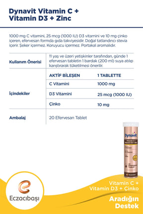 Dynavit Vitamin C + Vitamin D3 + Çinko 20 Efervesan Tablet