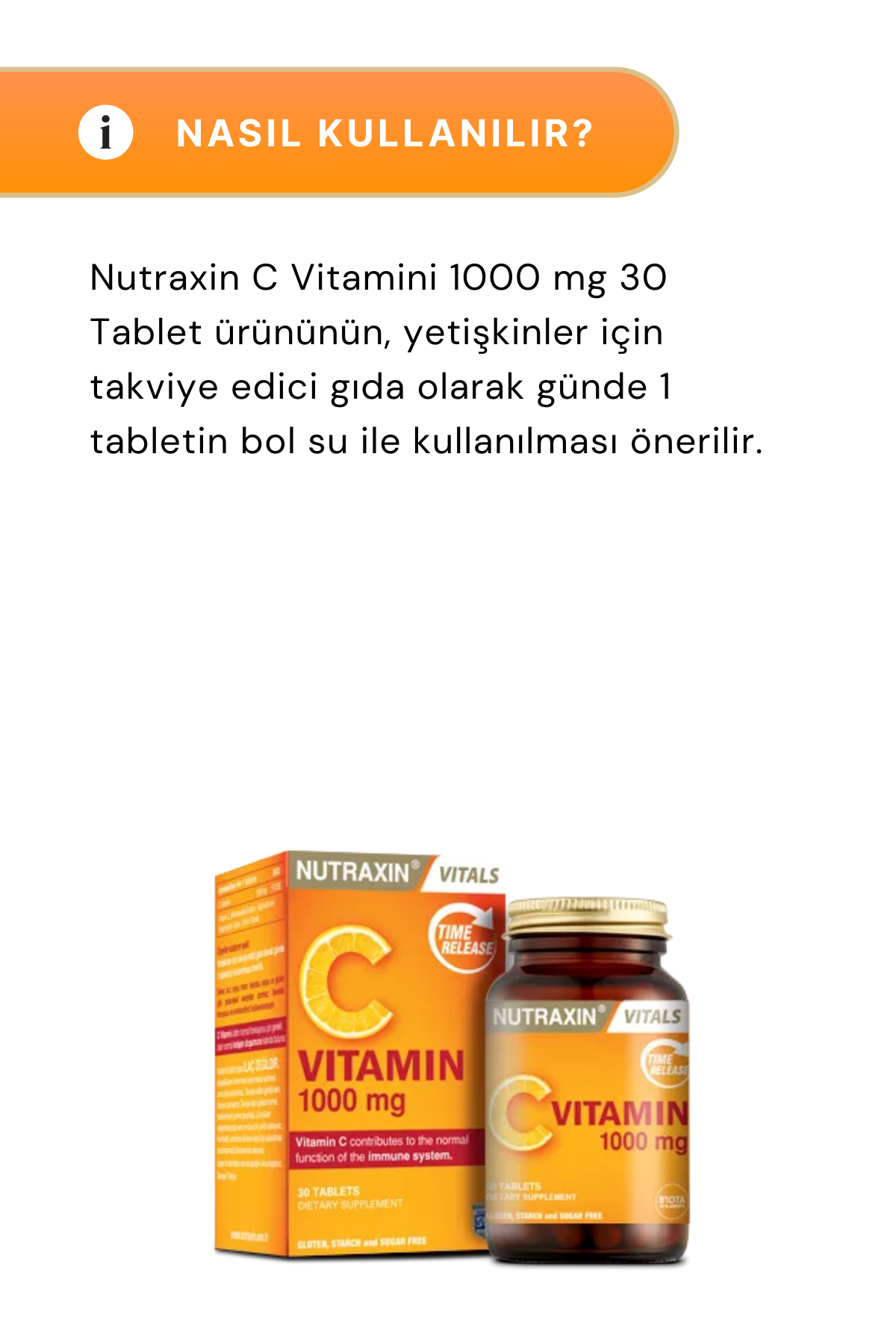 Nutraxin C Vitamin 1000 mg 30 Tablet 2'li Paket