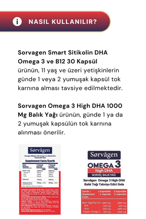 Sorvagen Smart Sitikolin 30 Kapsül & Omega 3 High DHA 50 Kapsül