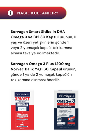 Sorvagen Smart Sitikolin DHA 30 Kapsül & Omega 3 Plus 60 Kapsül