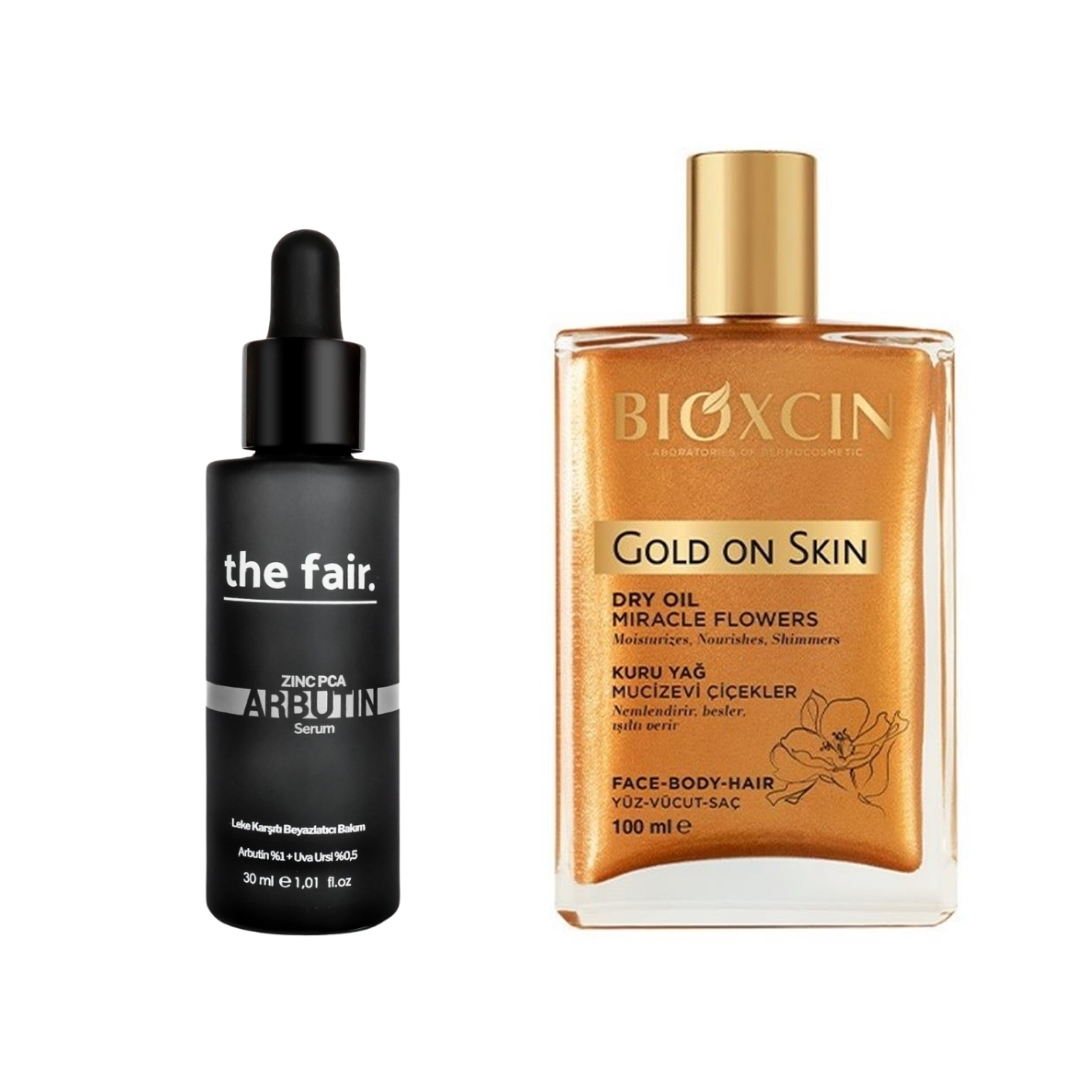 The Fair Arbutin Leke Karşıtı Cilt Serumu 30 ml & Bioxcin Gold on Skin Kuru Yağ 100 ml