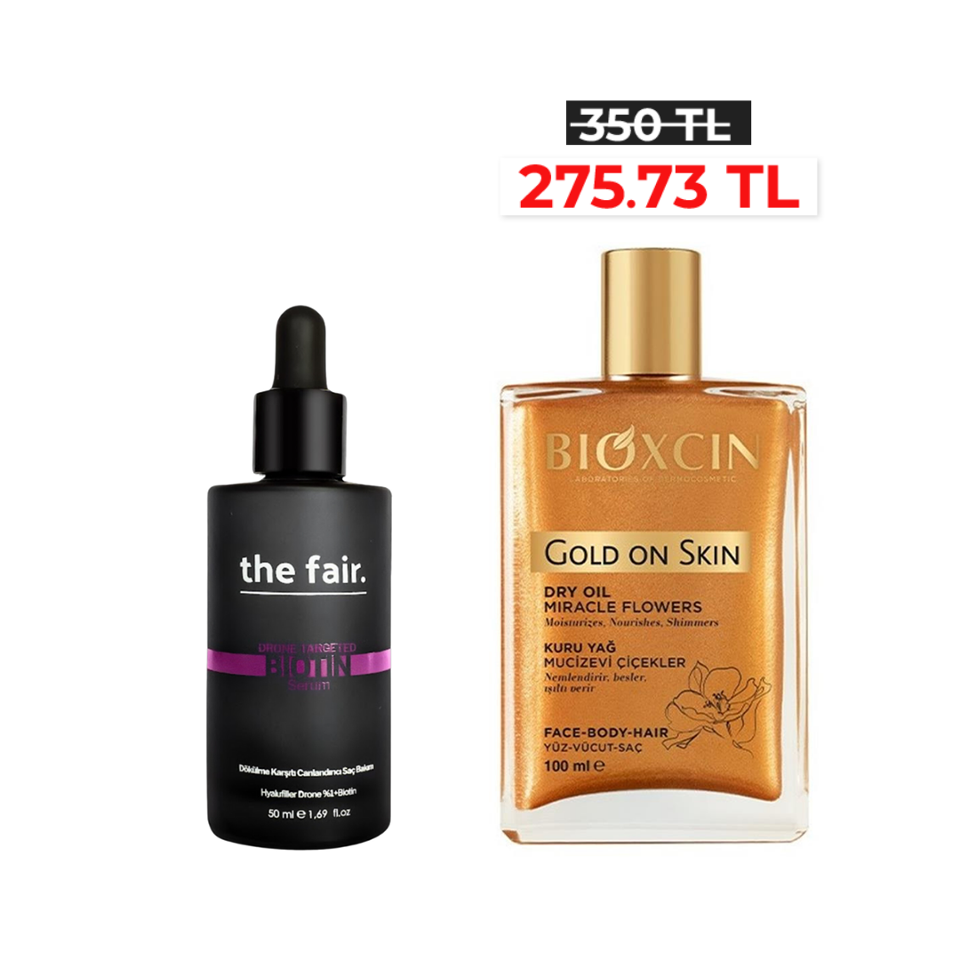 The Fair Drone-Targeted Biotin Saç Serumu 50 ml & Bioxcin Gold on Skin Kuru Yağ 100 ml Avantajlı Paket