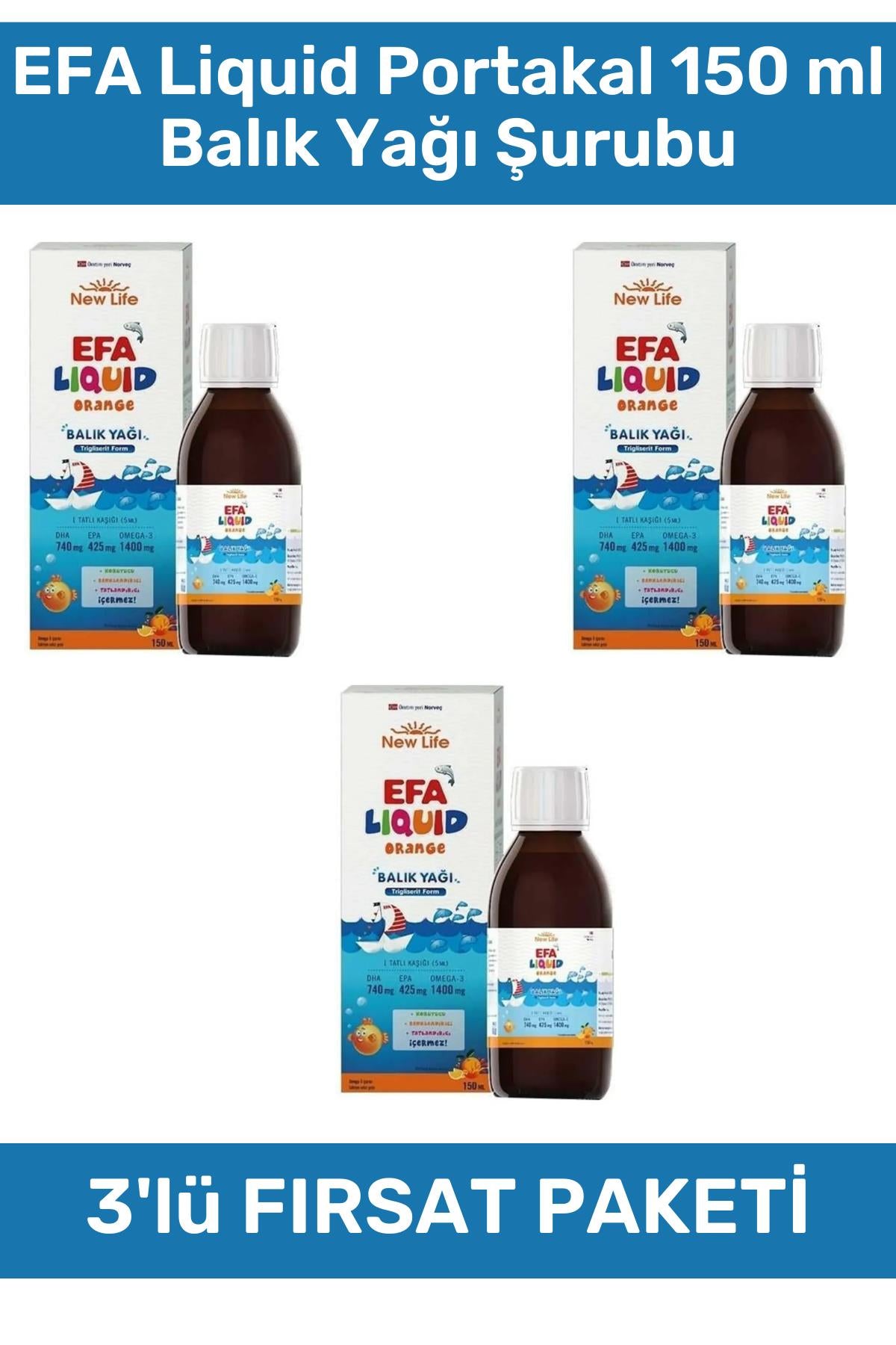 New Life EFA Liquid Portakal Balık Yağı Şurubu 150 ml 3'lü Paket