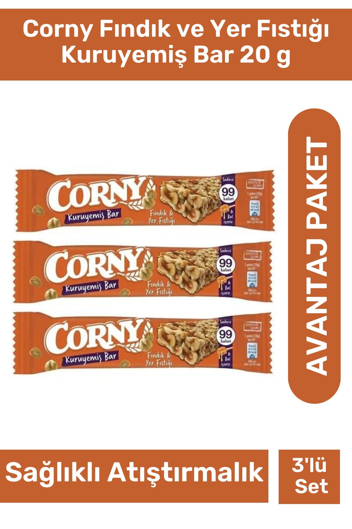 Corny Fındık ve Yer Fıstığı Kuruyemiş Bar 20 g 3'lü Paket