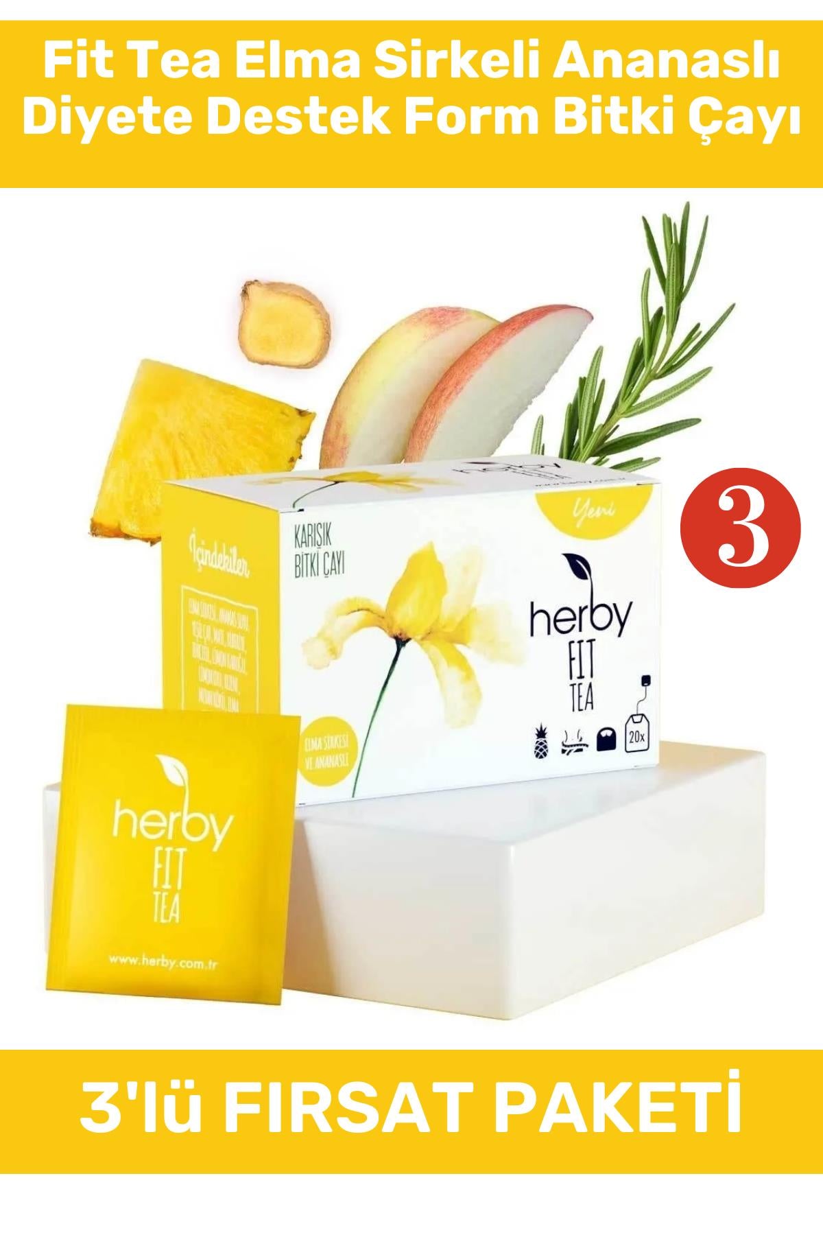 Herby Fit Tea Elma Sirkeli 20'li Bitki Çayı 3'lü Paket