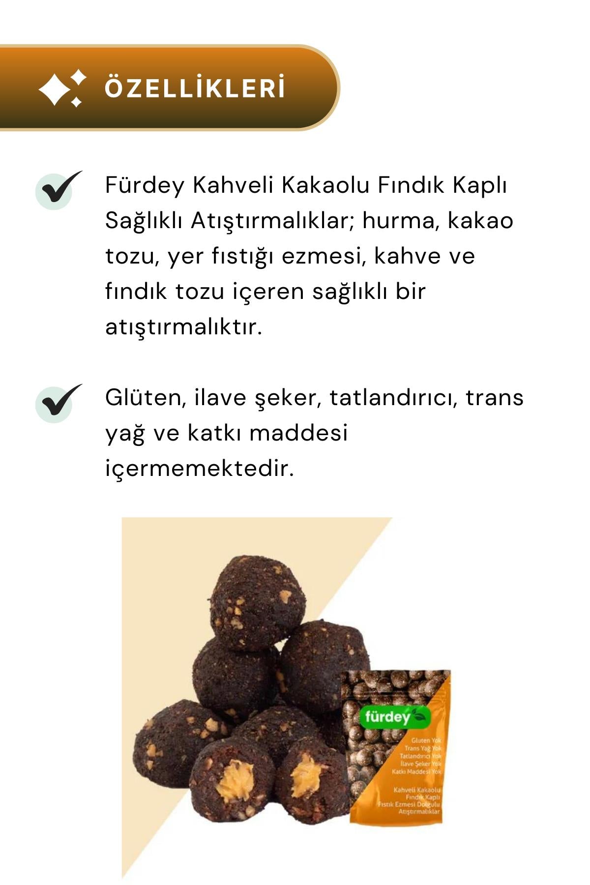 Fürdey Kahveli Kakaolu Fındık Kaplı Sağlıklı Atıştırmalıklar 90 g 3'lü Paket