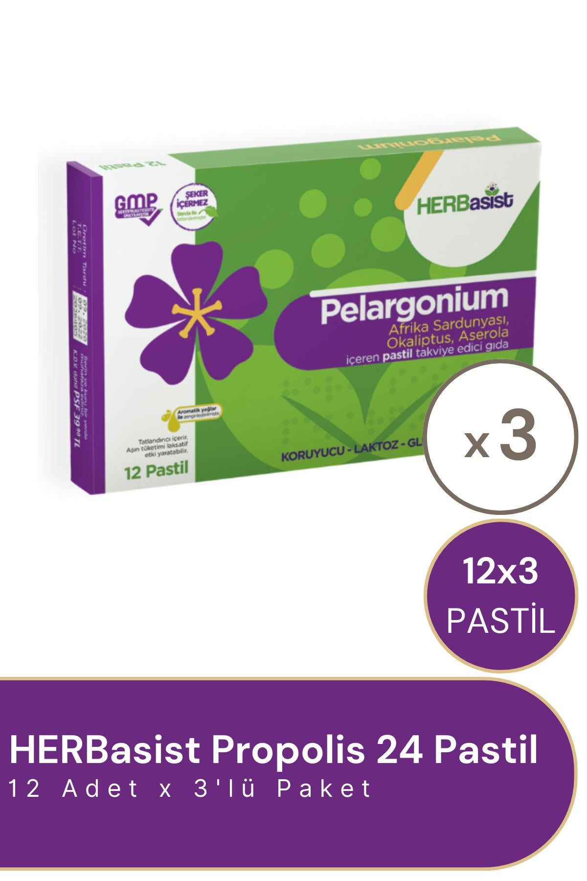 HERBasist Pelargonium 12 Pastil 3'lü Paket