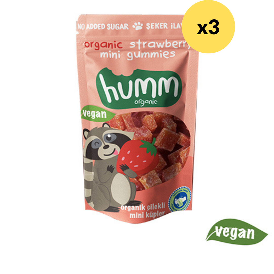 Humm Organic Çilekli Vegan Mini Küpler 30 g 3'lü Paket