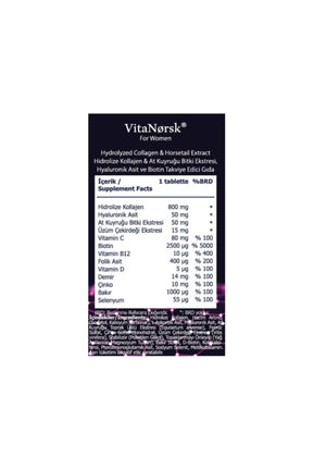 Éeose VitaNorsk Collagen Tablet for Woman ( Kollajen + Hyaluronik Asit + Atkuyruğu + Biotin + C Vitamini) 45 Tablet 2'li Paket