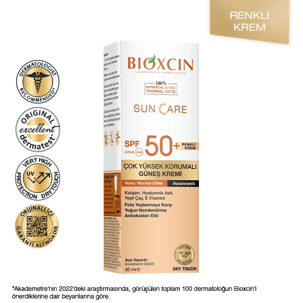 Bioxcin Sun Care Kuru Ciltler için Renkli Güneş Kremi SPF50+ 50 ml