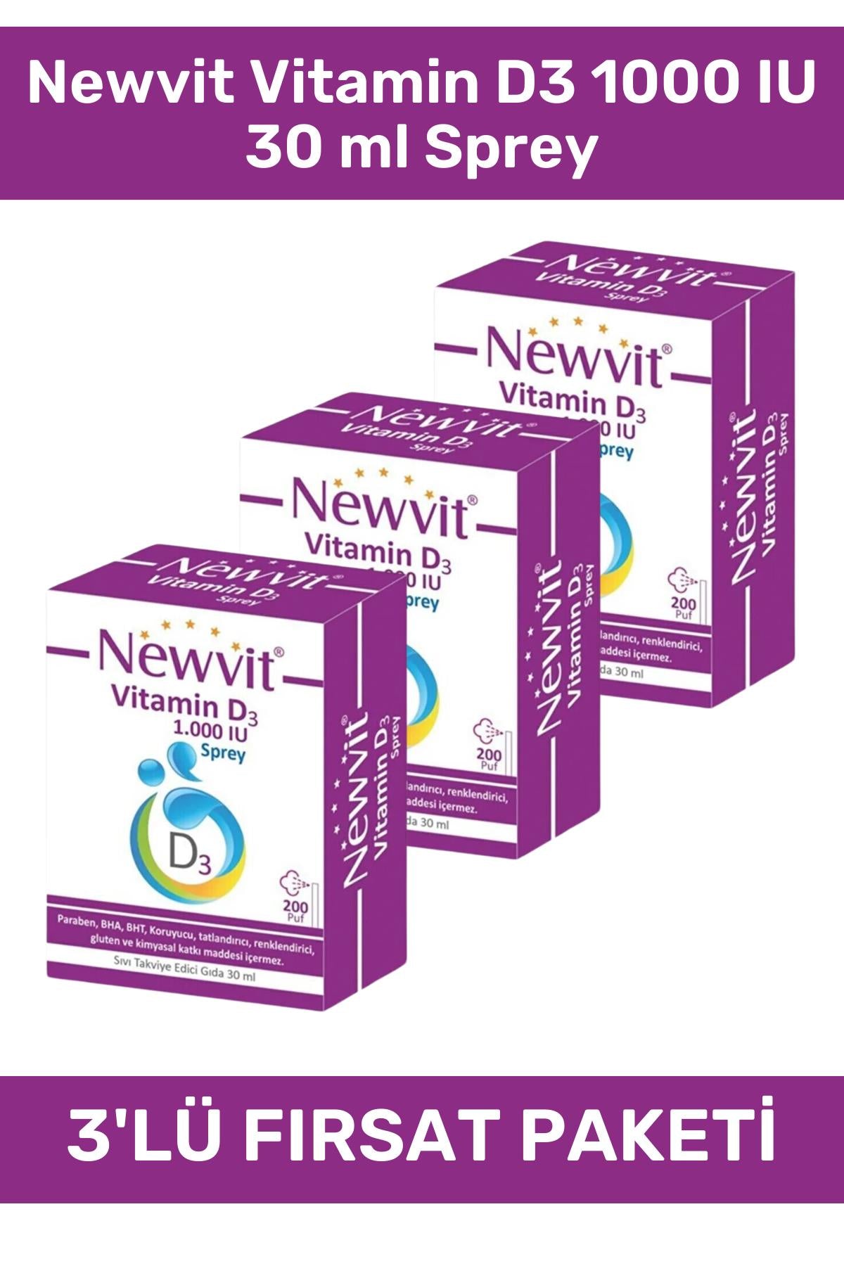 Newvit Vitamin D3 1000 IU 30 ml Sprey 3'lü Set