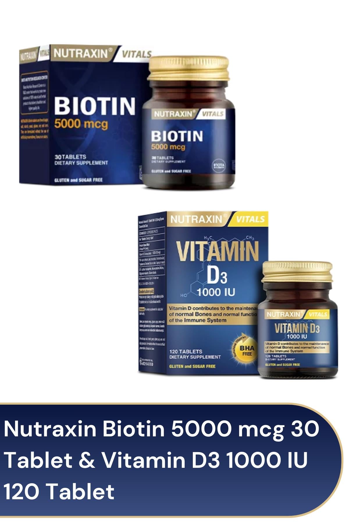 Nutraxin Biotin 5000 mcg 30 Tablet & Vitamin D3 1000 IU 120 Tablet