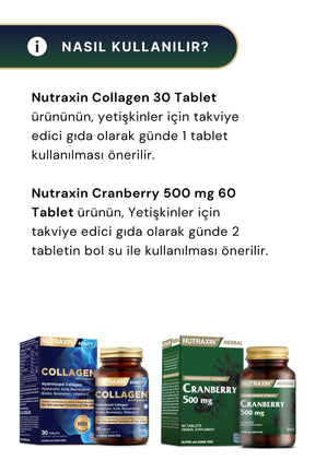 Nutraxin Cranberry 500 mg 60 Tablet &  Beauty Gold Collagen 30 Tablet