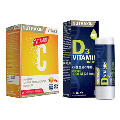 Nutraxin Vitamin C 28 Çiğneme Tableti & D3 Vitamini Damla