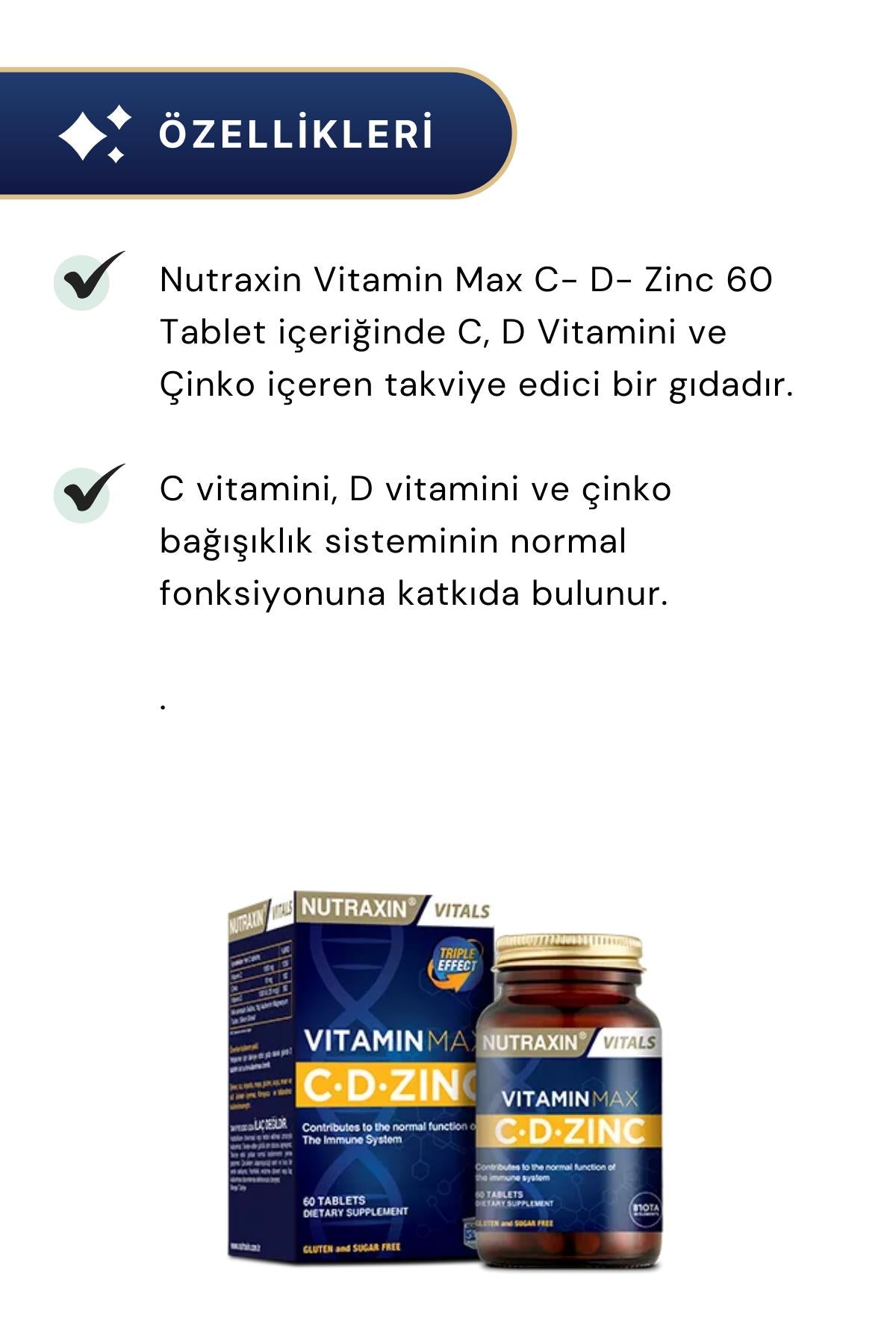 Nutraxin Vitamin Max C- D- Zinc 60 Tablet 2'li Paket