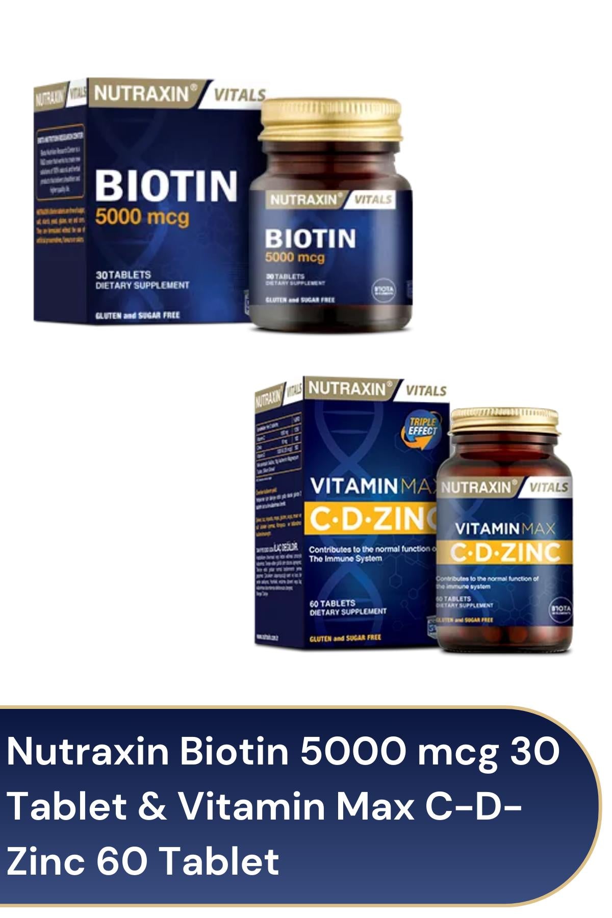 Nutraxin Vitamin Max C-D-Zinc 60 Tablet & Biotin 5000 mcg 30 Tablet
