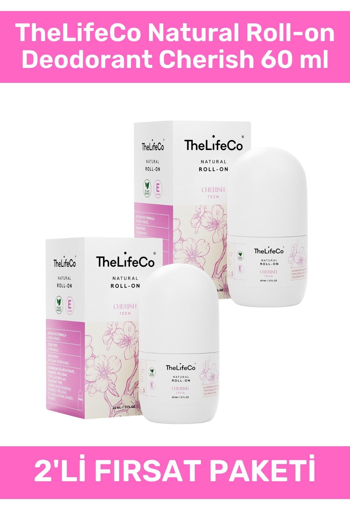 TheLifeCo Natural Roll-on Deodorant Cherish 60 ml 2'li Paket