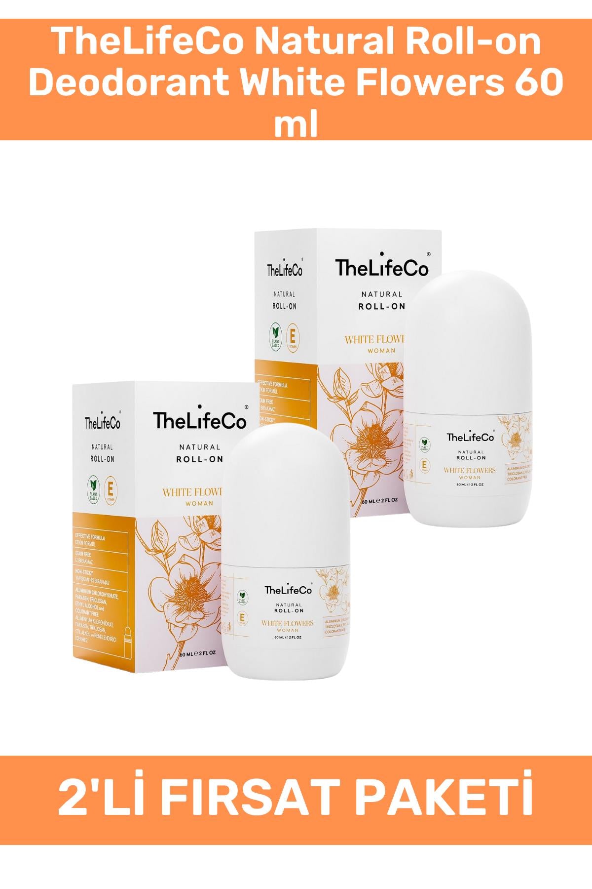 TheLifeCo Natural Roll-on Deodorant White Flowers 60 ml 2'li Paket