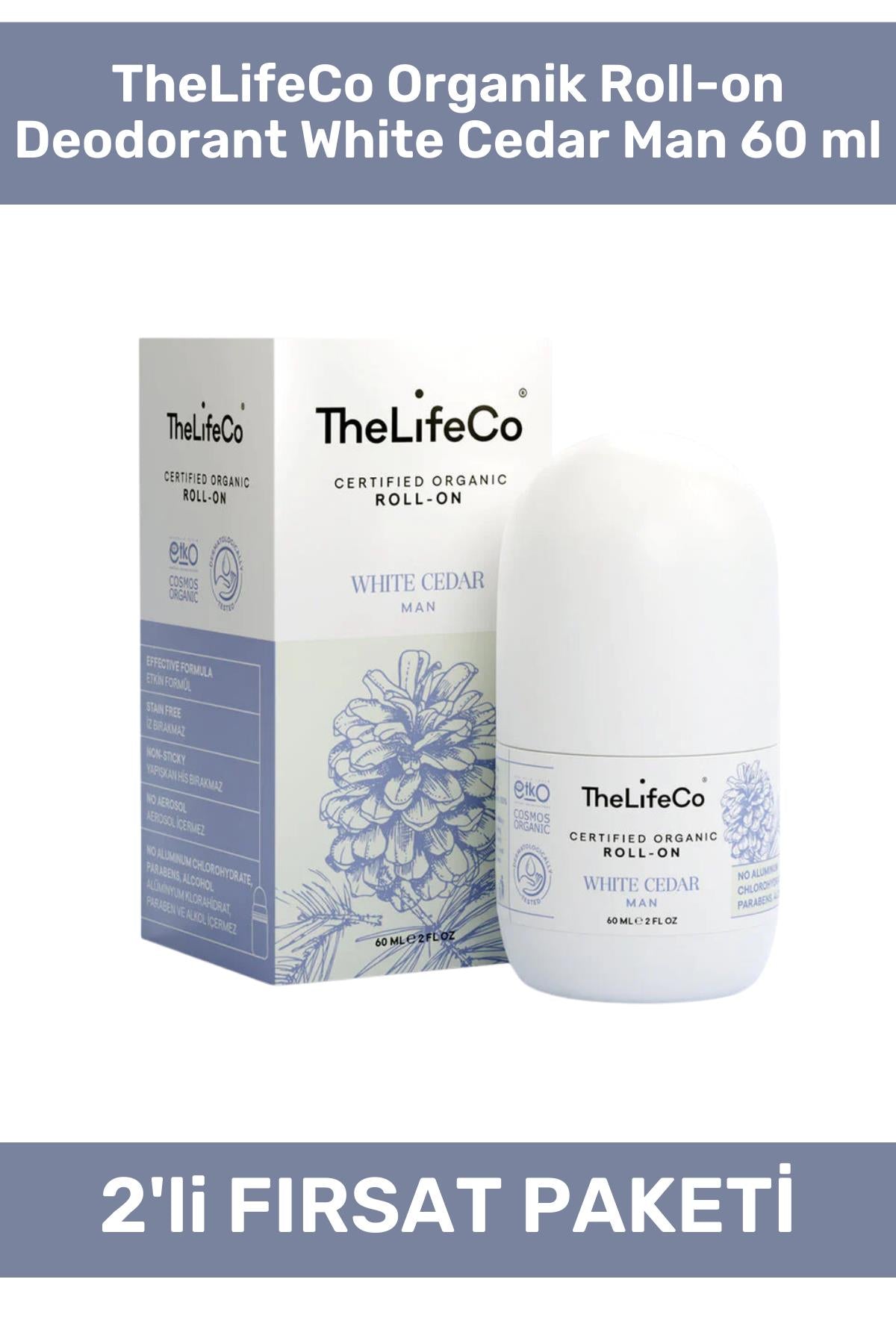 TheLifeCo Organik Roll-on Deodorant White Cedar 60ml 2'li Paket