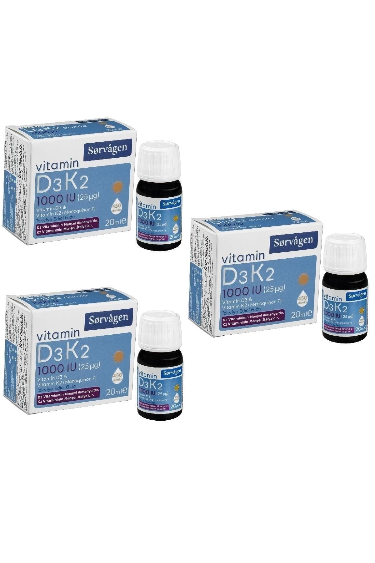 Sorvagen Vitamin D3K2 1000 IU 20 ml Damla - 3'lü Paket