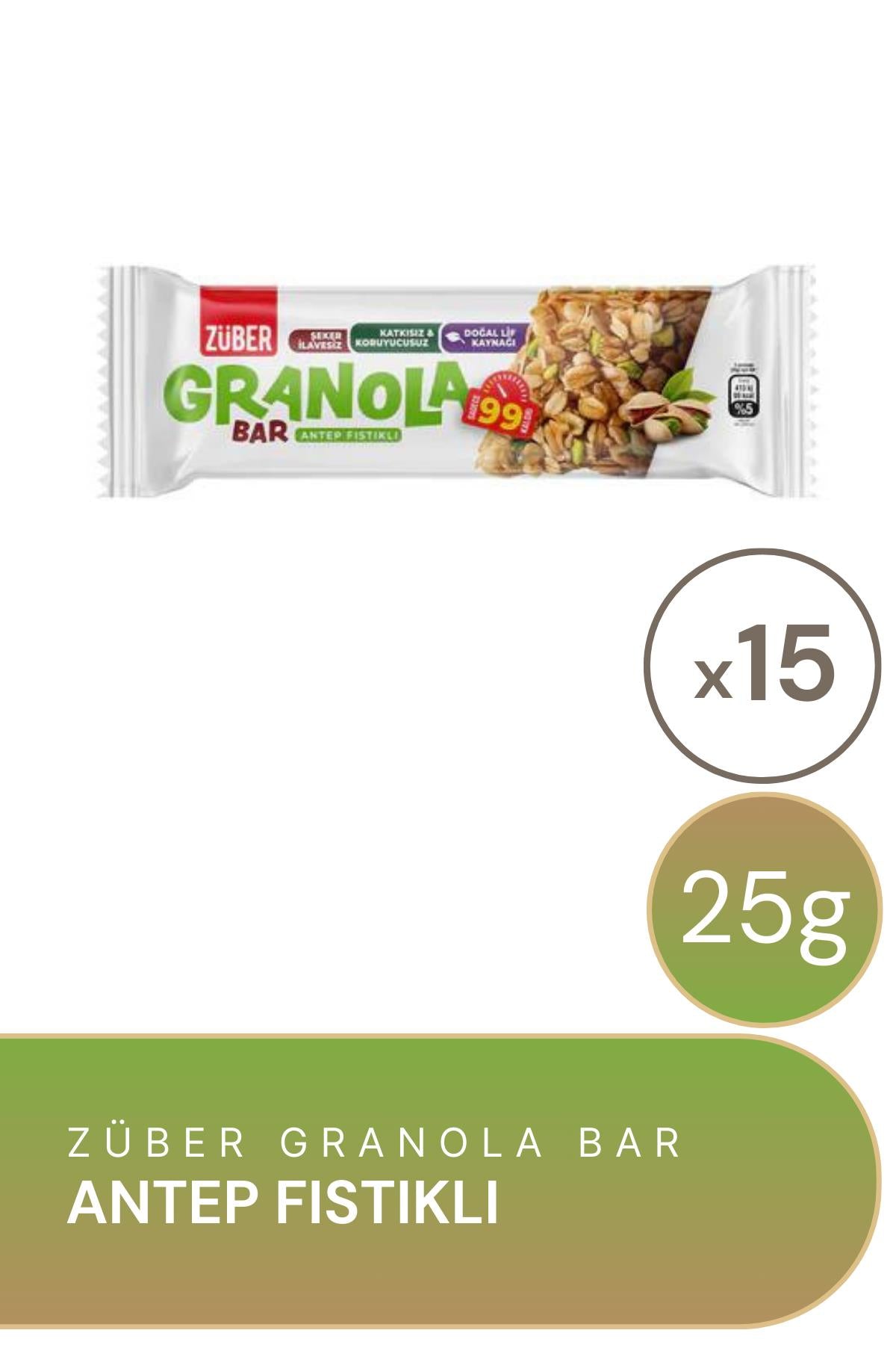 Züber Antep Fıstıklı Granola Bar 25 g 15'li Paket