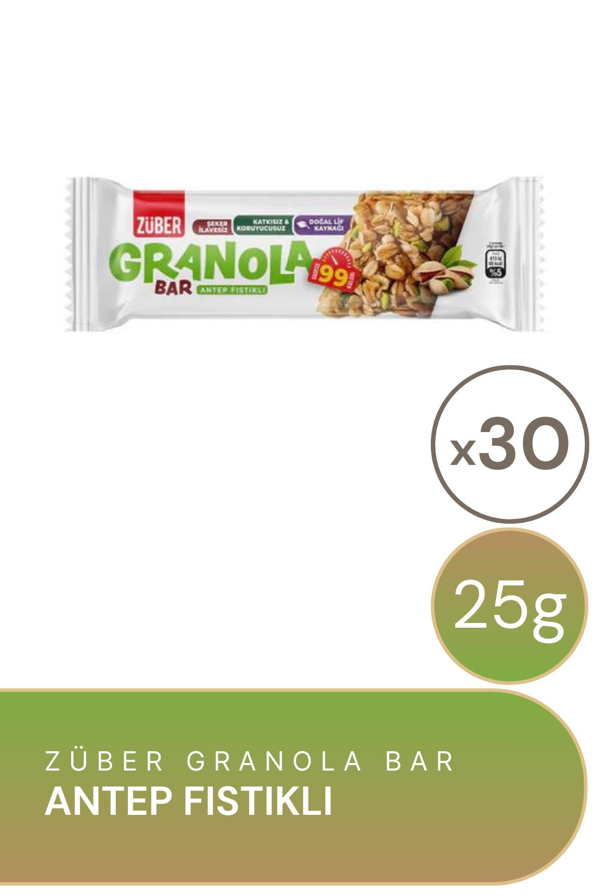 Züber Antep Fıstıklı Granola Bar 25 g 30'lu Paket