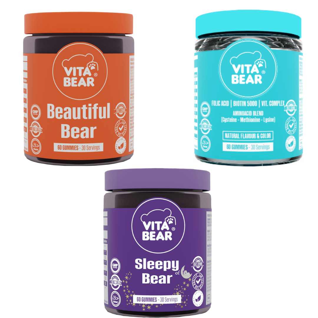 Vita Bear Sleepy Bear 60 Gummy & Strong Hair 60 Gummy & Beautiful Bear 60 Gummy - 3'lü Vita Bear Gummy Paket
