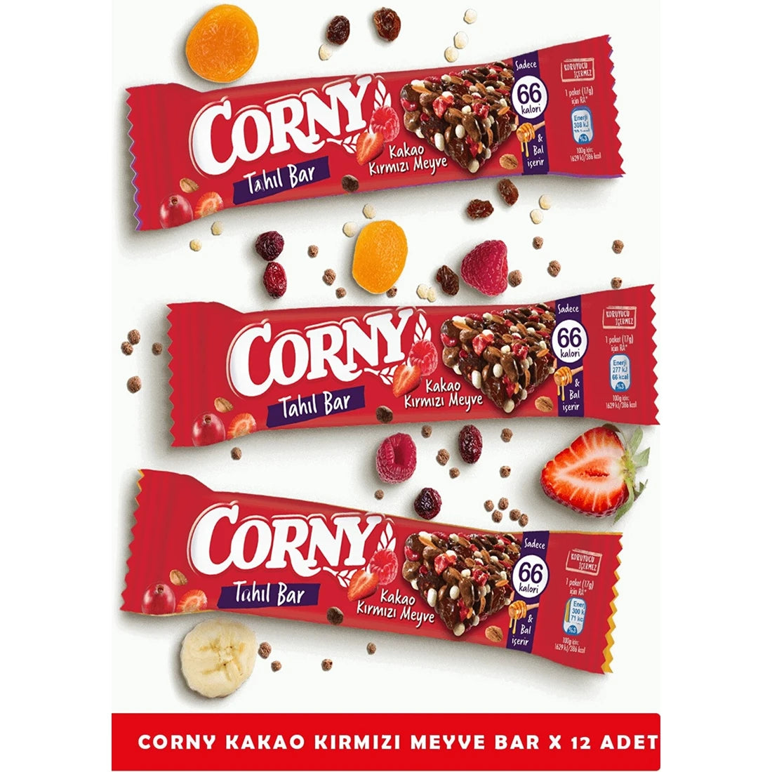 Corny Kakao ve Kırmızı Meyveli Tahıl Bar 17 g 12'li Paket